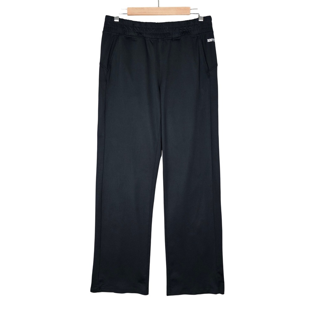 Roots Women's Track Pants Straight Leg Athletic Logo Black Large